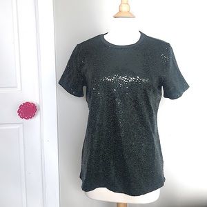 DKNY moss green sequin short sleeved shirt size M